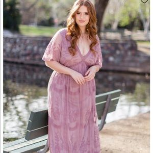 PinkBlush Mauve Lace Mesh Maternity Maxi Dress
